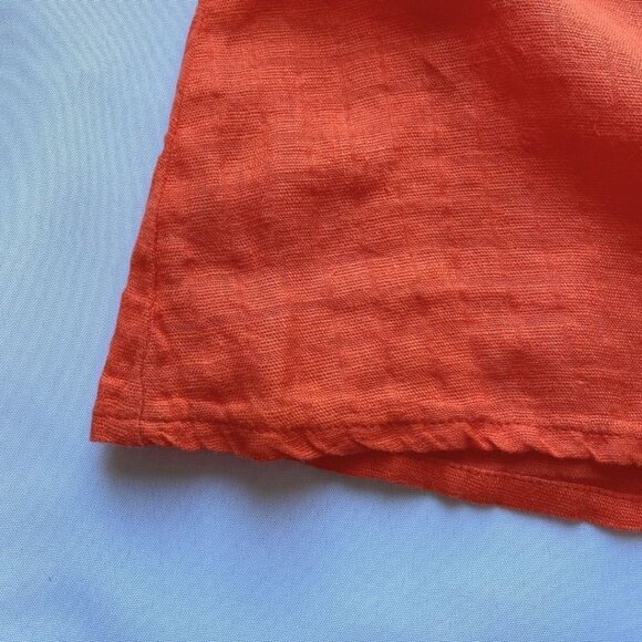 FLAX CORAL ORANGE LINEN LONG SLEEVE BUTTON DOWN TUNIC SHIRT - S - Picture 9 of 9